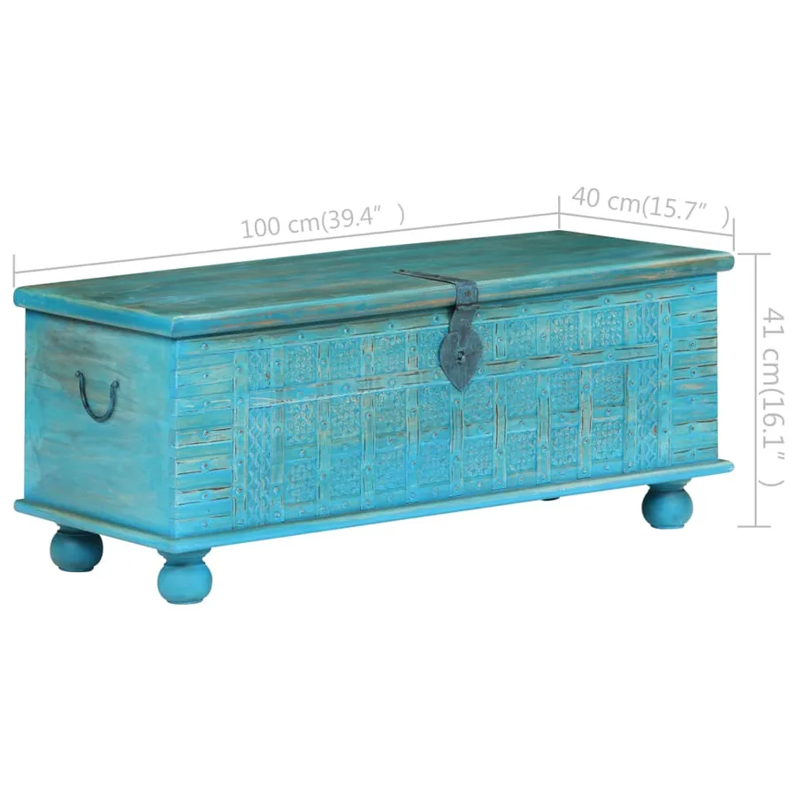 Coffre de rangement Bois de manguier massif 100x40x41 cm Bleu - 10