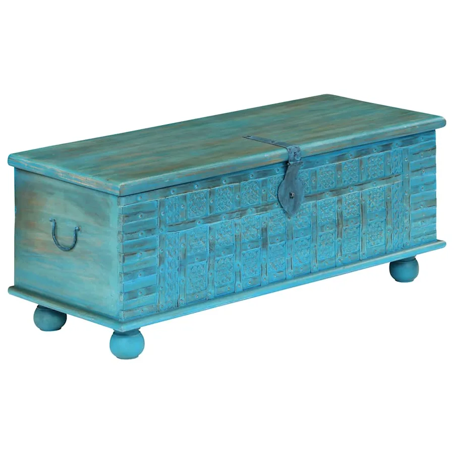 Coffre de rangement Bois de manguier massif 100x40x41 cm Bleu - 12