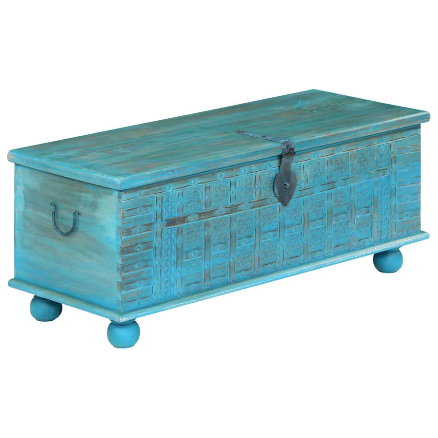 Coffre de rangement Bois de manguier massif 100x40x41 cm Bleu - 13