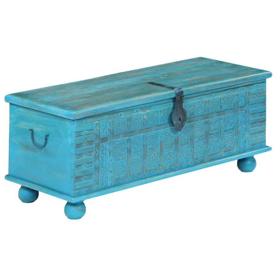 Coffre de rangement Bois de manguier massif 100x40x41 cm Bleu - 14