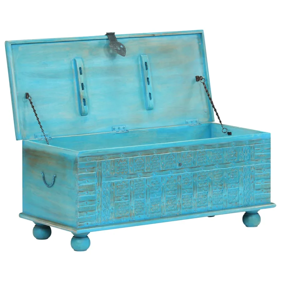 Coffre de rangement Bois de manguier massif 100x40x41 cm Bleu - 2