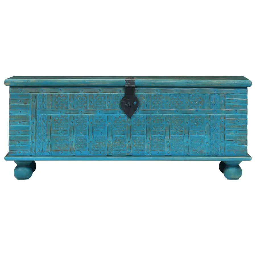 Coffre de rangement Bois de manguier massif 100x40x41 cm Bleu - 4