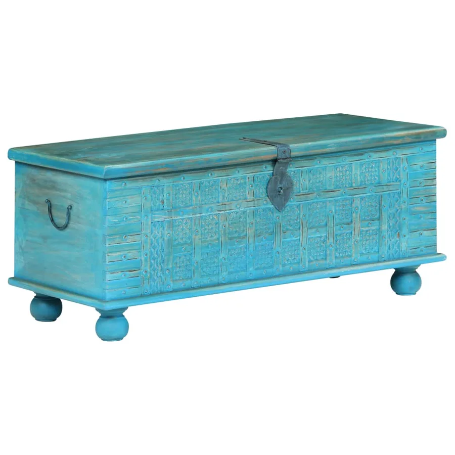 Coffre de rangement Bois de manguier massif 100x40x41 cm Bleu - 6