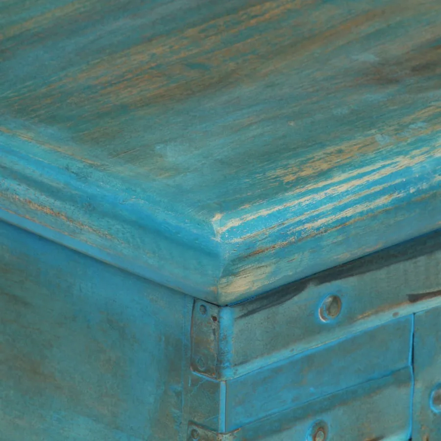 Coffre de rangement Bois de manguier massif 100x40x41 cm Bleu - 7