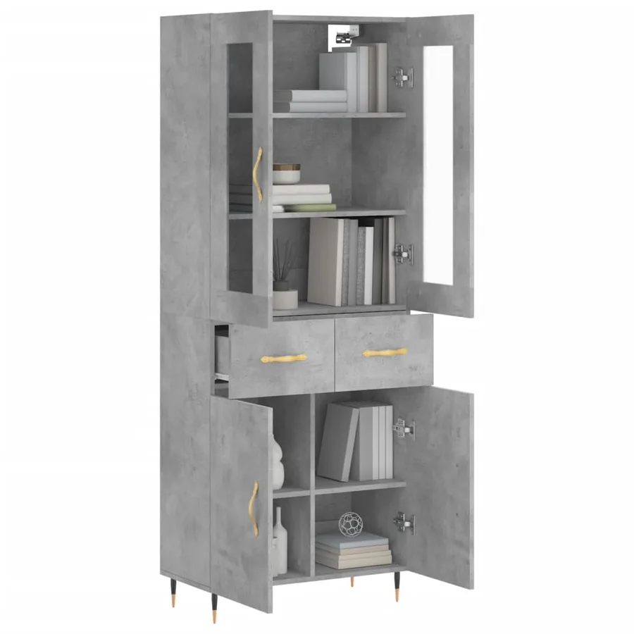 Buffet haut Gris béton 69,5x34x180 cm Bois d'ingénierie - 3