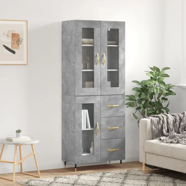 Buffet haut Gris béton 69,5x34x180 cm Bois d'ingénierie