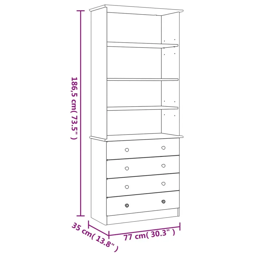 Bibliothèque avec tiroirs ALTA 77x35x186,5cm bois massif de pin - 9