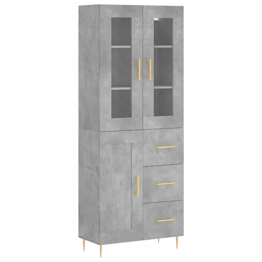 Buffet haut Gris béton 69,5x34x180 cm Bois d'ingénierie - 2