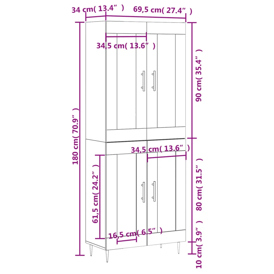 Buffet haut Sonoma gris 69,5x34x180 cm Bois d'ingénierie - 13