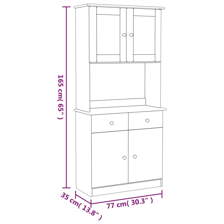 Buffet ALTA blanc 77x35x165 cm bois massif de pin - 11
