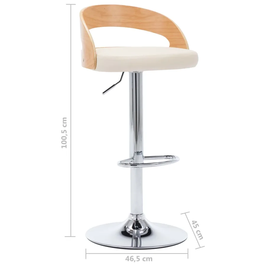 Tabourets de bar lot de 2 crème similicuir et bois courbé - 10