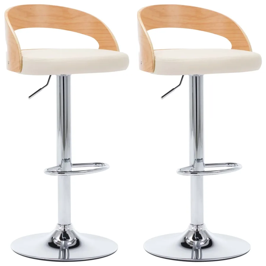 Tabourets de bar lot de 2 crème similicuir et bois courbé - 2