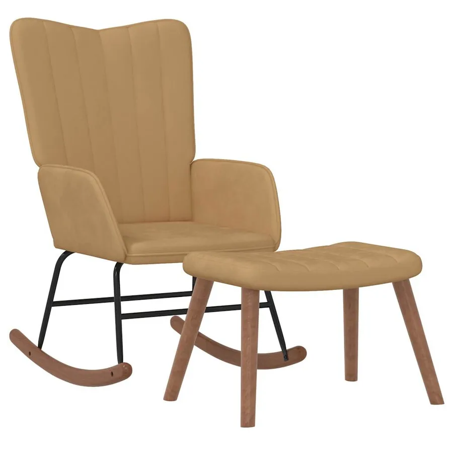 Chaise à bascule avec repose-pied Marron Velours - 2