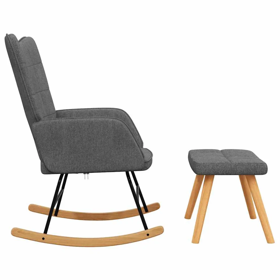Chaise à bascule avec tabouret Gris foncé Tissu - 5