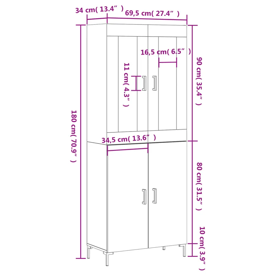 Buffet haut Gris béton 69,5x34x180 cm Bois d'ingénierie - 13