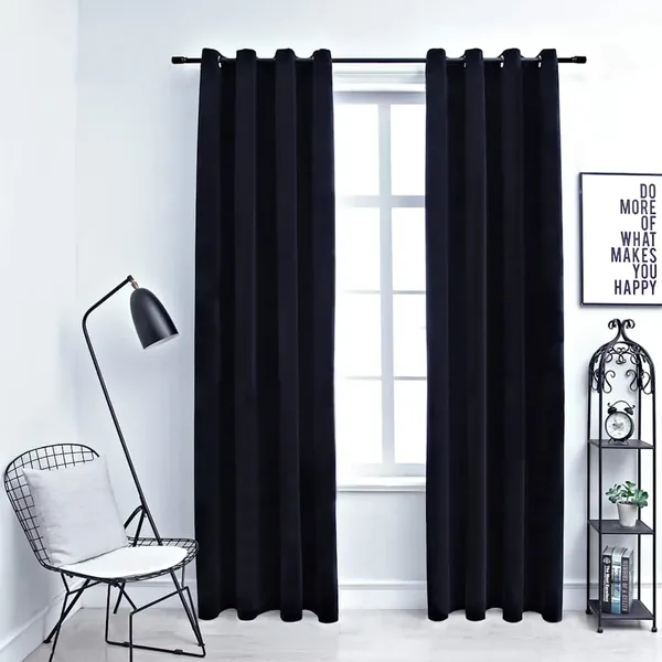 Rideaux occultants avec anneaux 2 pcs Velours Noir 140x245 cm
