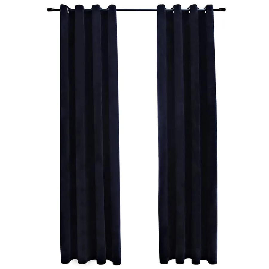 Rideaux occultants avec anneaux 2 pcs Velours Noir 140x245 cm - 2