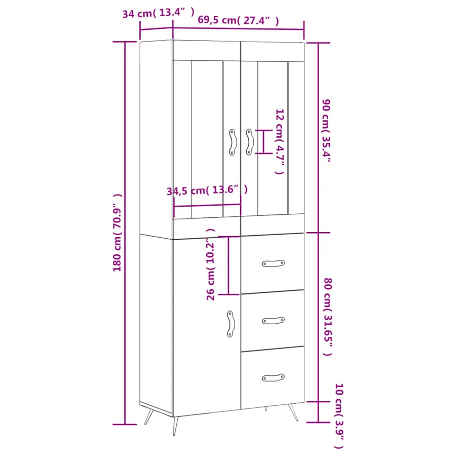 Buffet haut Chêne fumé 69,5x34x180 cm Bois d'ingénierie - 14
