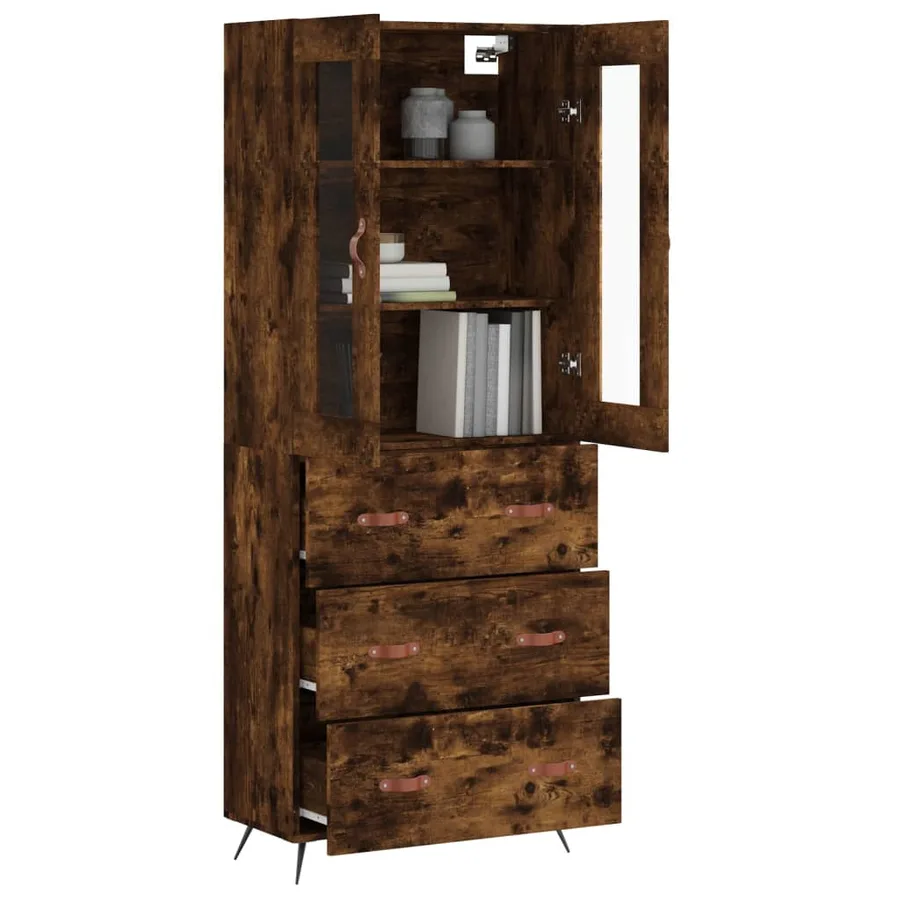 Buffet haut Chêne fumé 69,5x34x180 cm Bois d'ingénierie - 12