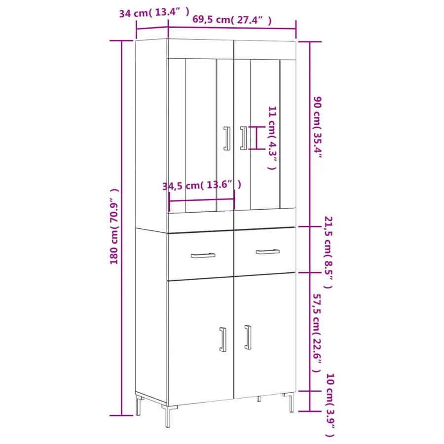 Buffet haut Chêne fumé 69,5x34x180 cm Bois d'ingénierie - 14