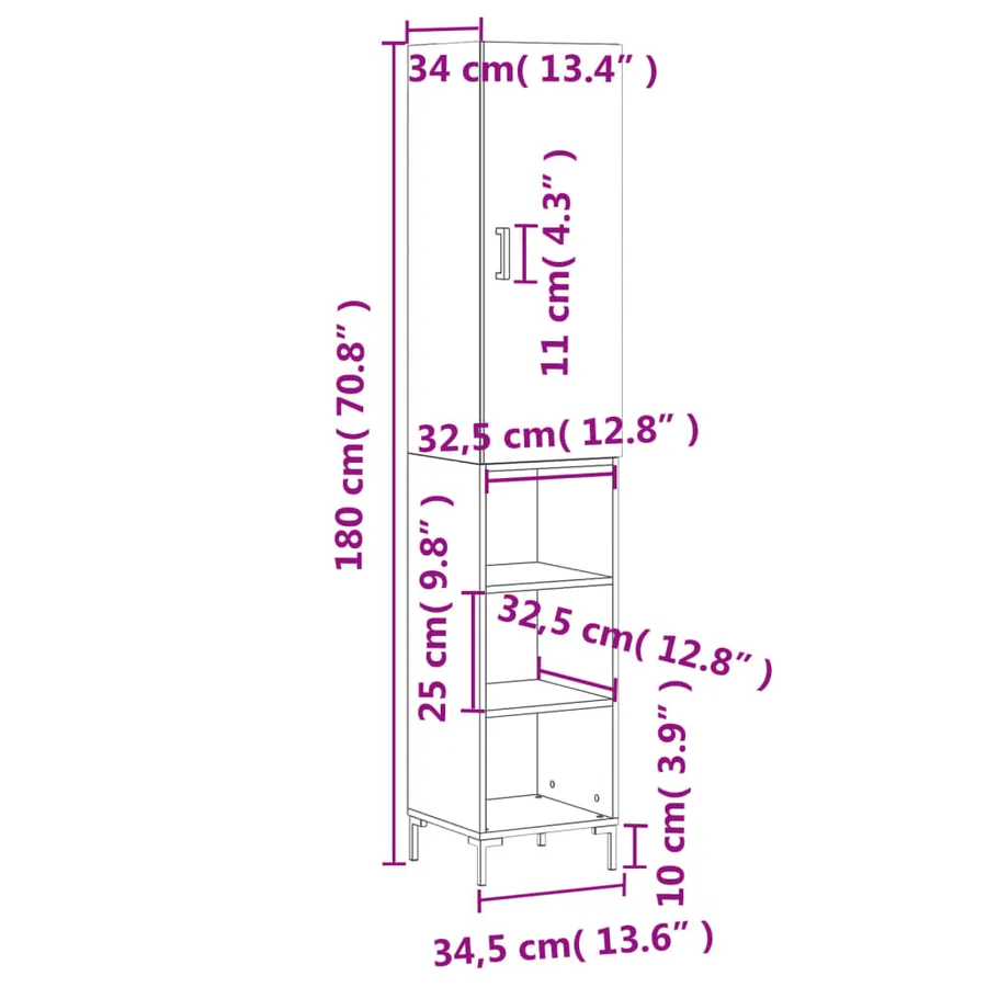 Buffet haut Gris béton 34,5x34x180 cm Bois d'ingénierie - 13