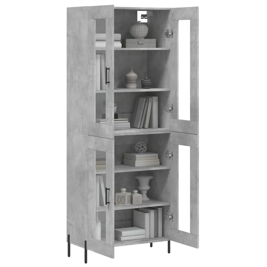 Buffet haut Gris béton 69,5x34x180 cm Bois d'ingénierie - 3