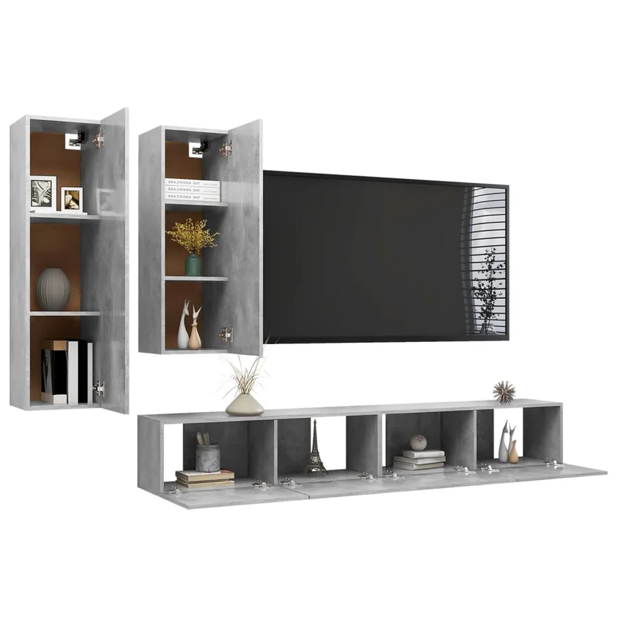 Ensemble de meuble TV 4 pcs Gris béton Bois d'ingénierie - 3