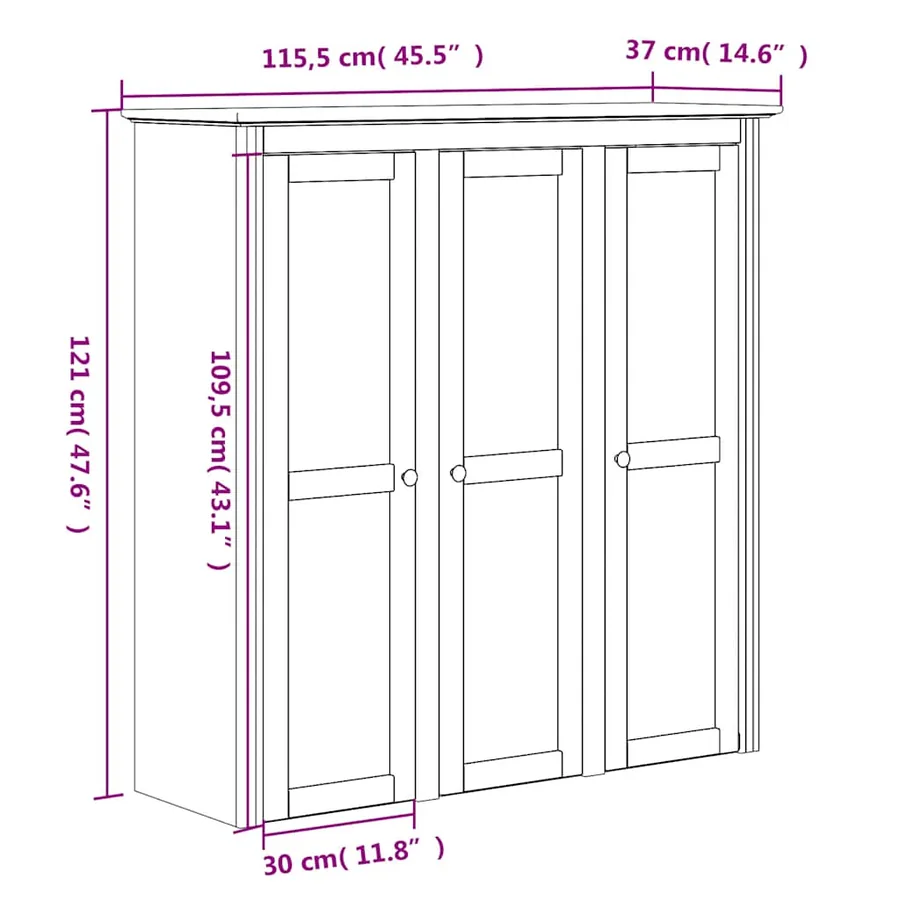 Buffet BODO blanc et marron 115,5x43x200,5cm bois massif de pin - 11