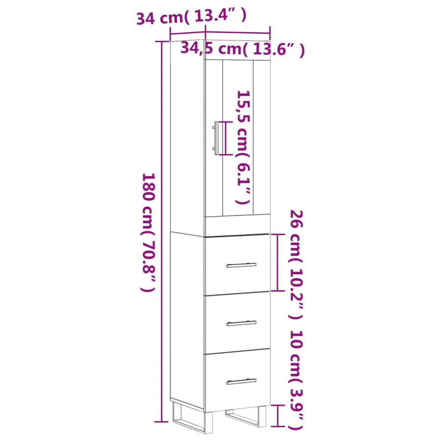 Buffet haut Blanc 34,5x34x180 cm Bois d'ingénierie - 14
