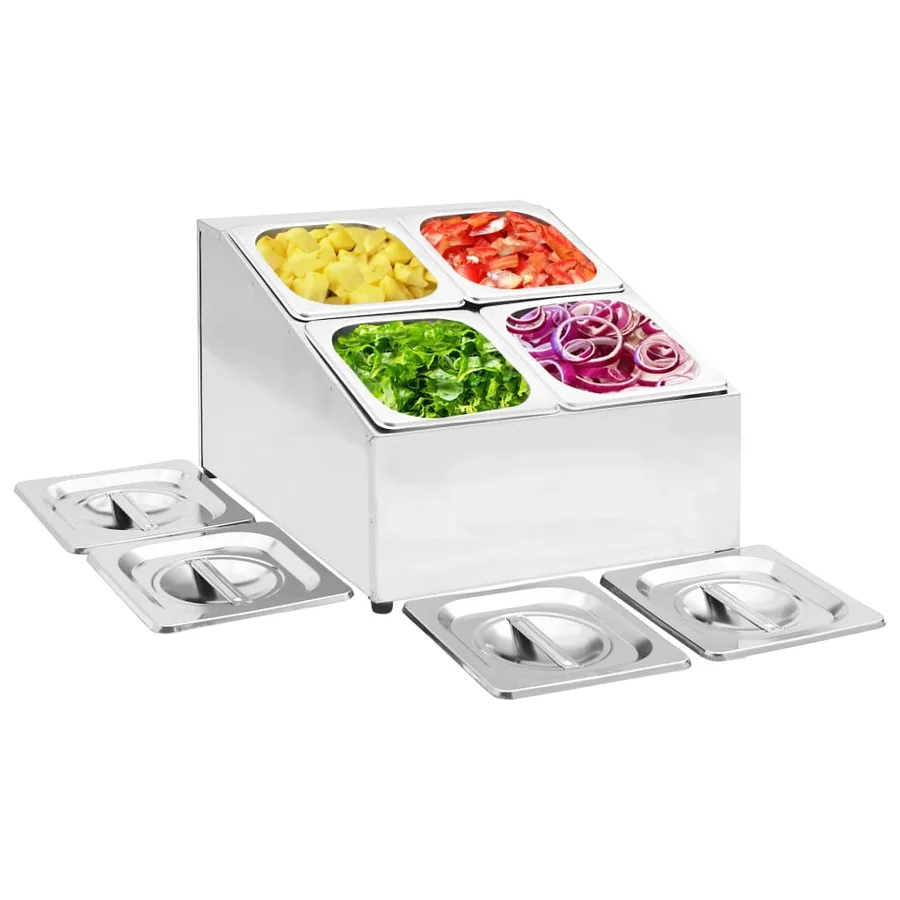 Récipient Gastronorm avec 4 bacs GN 1/6 Acier inoxydable