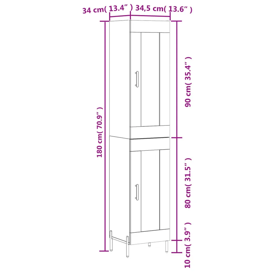 Buffet haut Gris béton 34,5x34x180 cm Bois d'ingénierie - 13