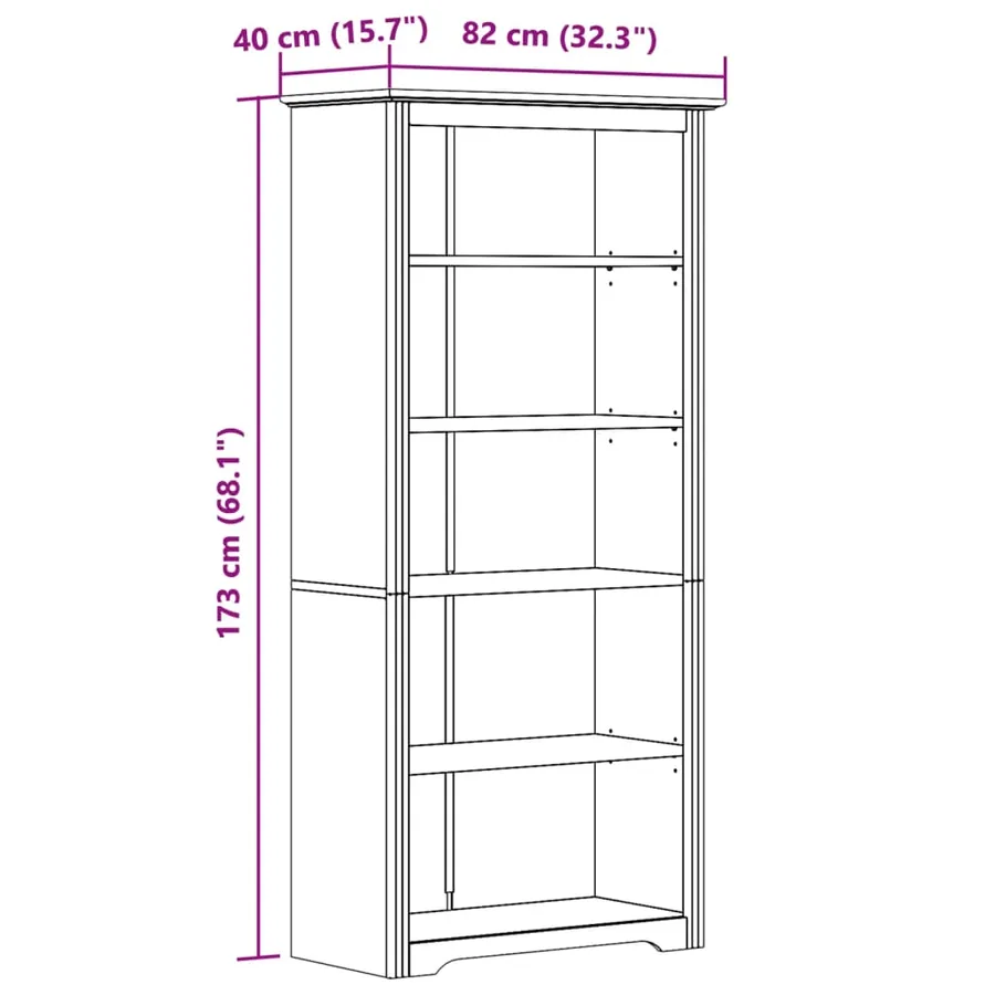 Bibliothèque BODO blanc 82x40x173 cm bois pin massif 5 niveaux - 6