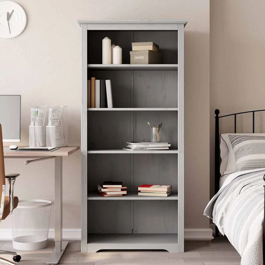 Bibliothèque BODO gris 82x40x173 cm bois pin massif 5 niveaux