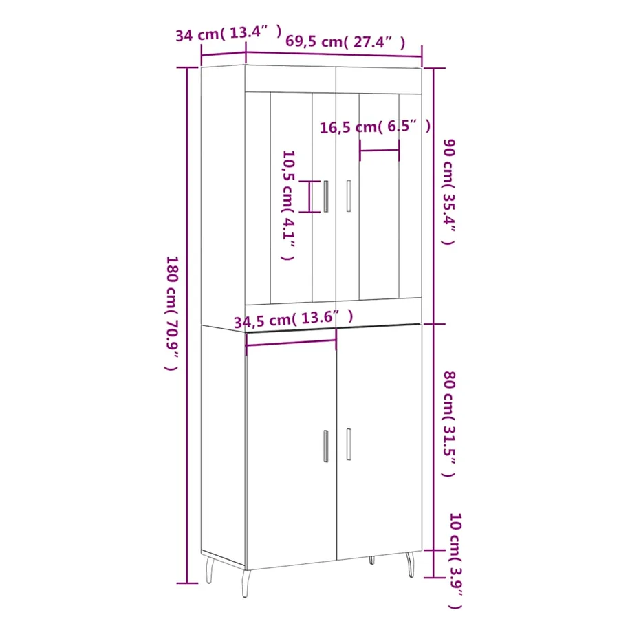 Buffet haut Chêne fumé 69,5x34x180 cm Bois d'ingénierie - 13