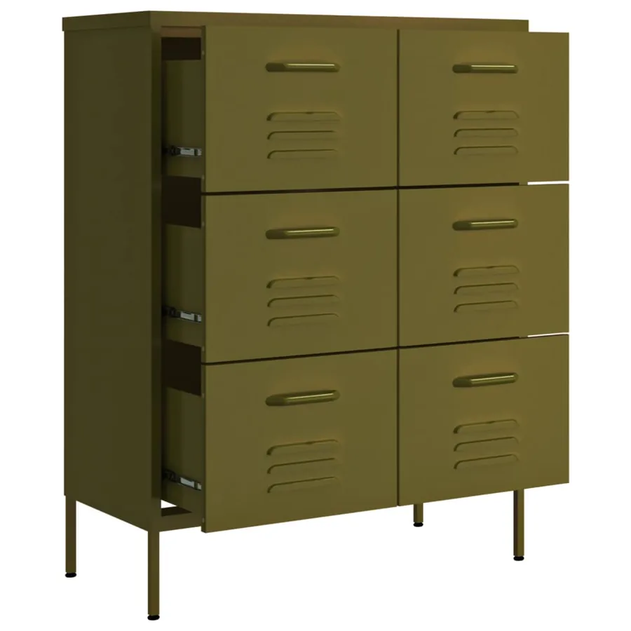 Armoire à tiroirs Vert olive 80x35x101,5 cm Acier - 6
