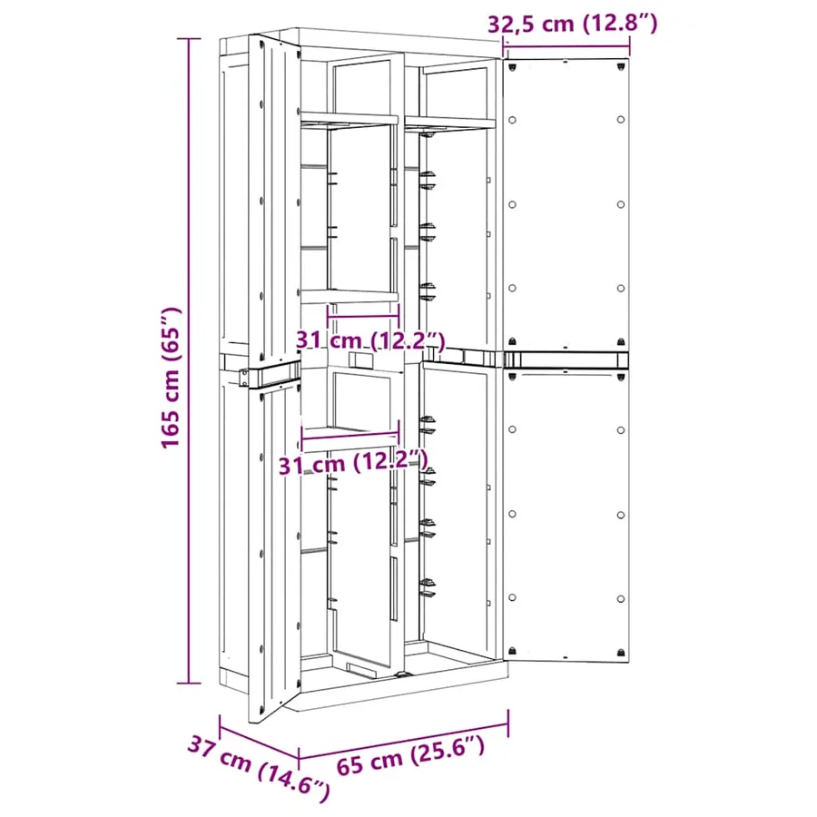 Armoire de rangement d'extérieur noir 65x37x165 cm PP - 12