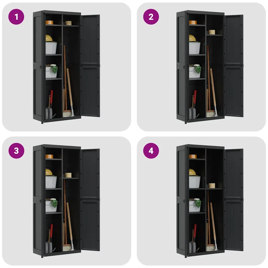 Armoire de rangement d'extérieur noir 65x37x165 cm PP - 9