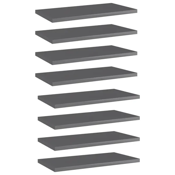 Panneaux bibliothèque 8pcs Gris brillant 40x20x1,5cm Aggloméré
