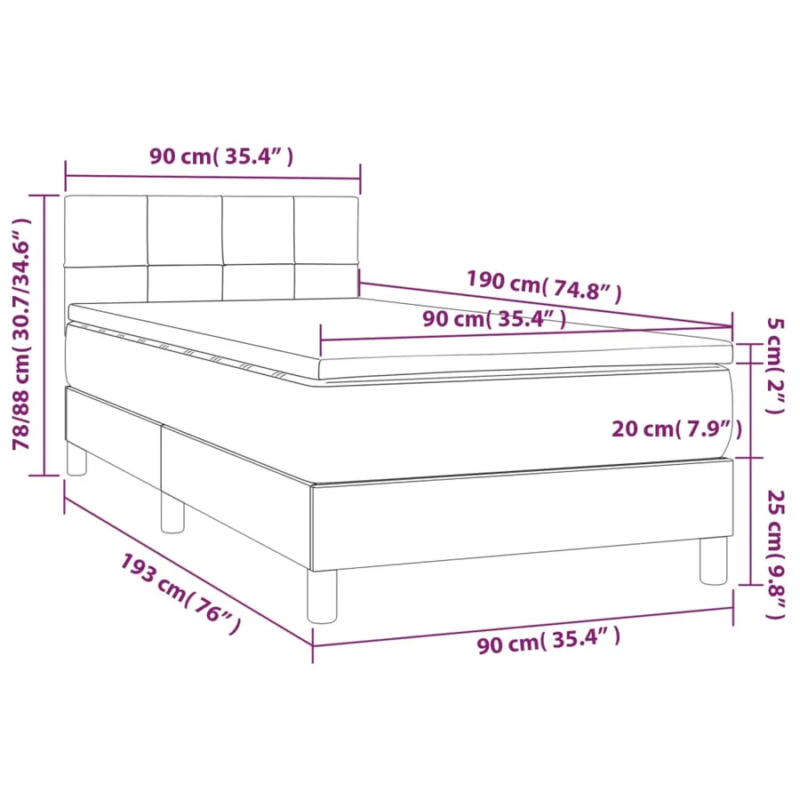 Sommier à lattes de lit avec matelas et LED Noir 90x190cm Tissu - 8