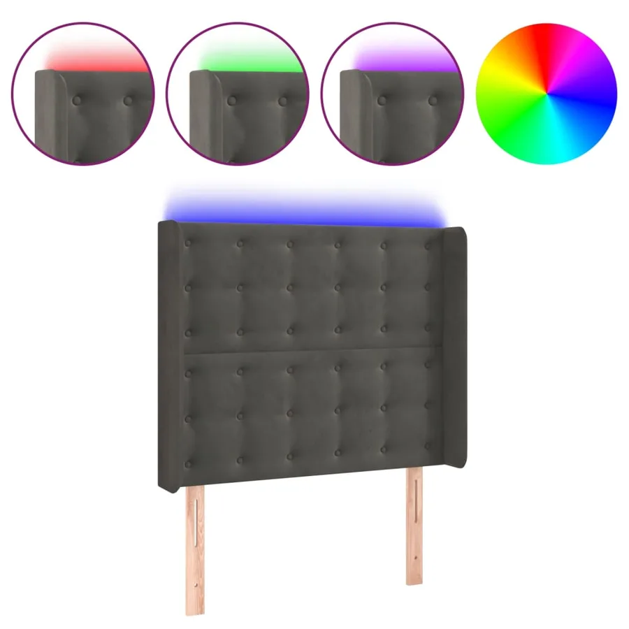 Tête de lit à LED Gris foncé 83x16x118/128 cm Velours - 2