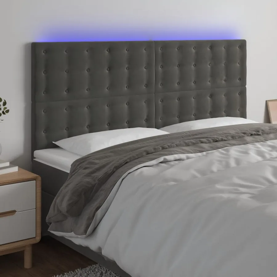 Tête de lit à LED Gris foncé 160x5x118/128 cm Velours