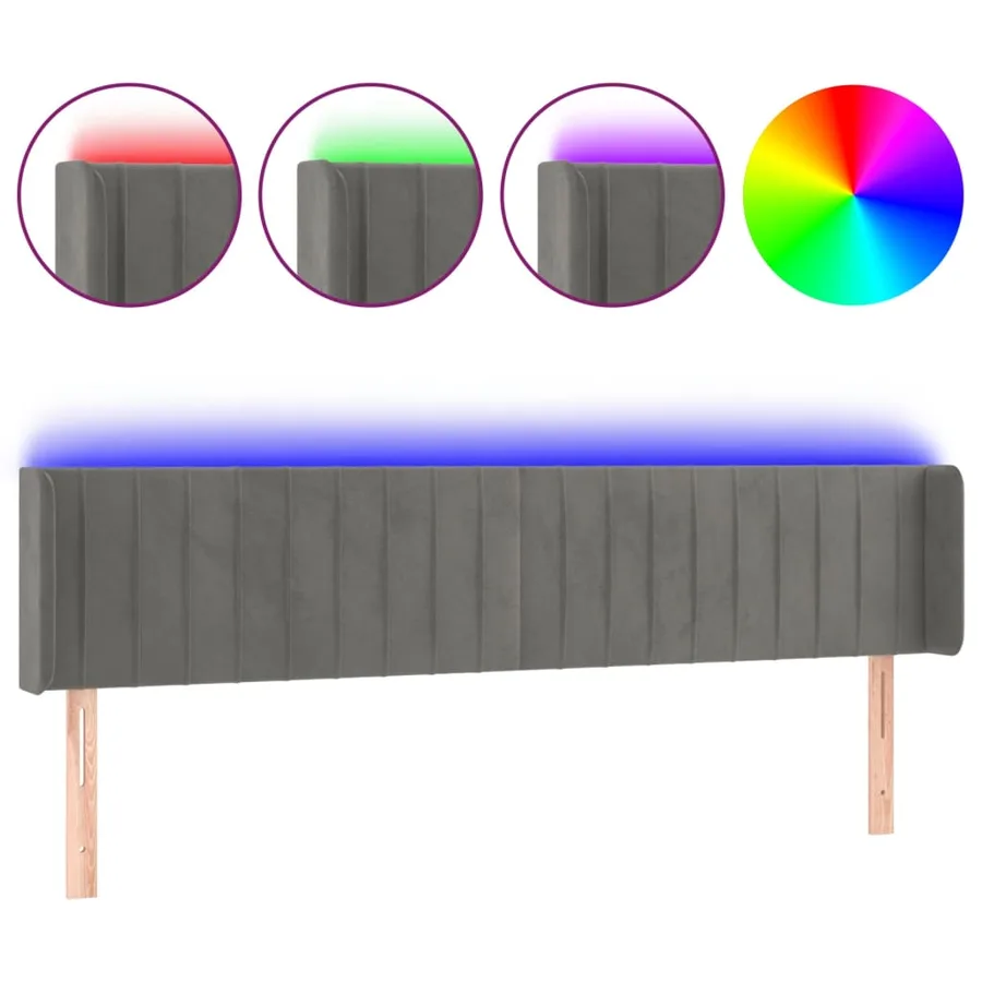 Tête de lit à LED Gris foncé 163x16x78/88 cm Velours - 2