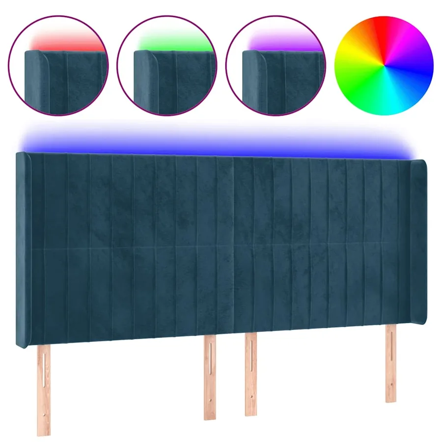 Tête de lit à LED Bleu foncé 163x16x118/128 cm Velours - 2