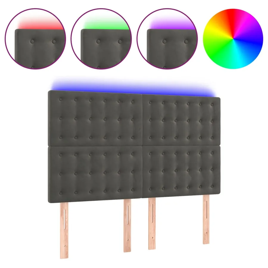 Tête de lit à LED Gris foncé 144x5x118/128 cm Velours - 2