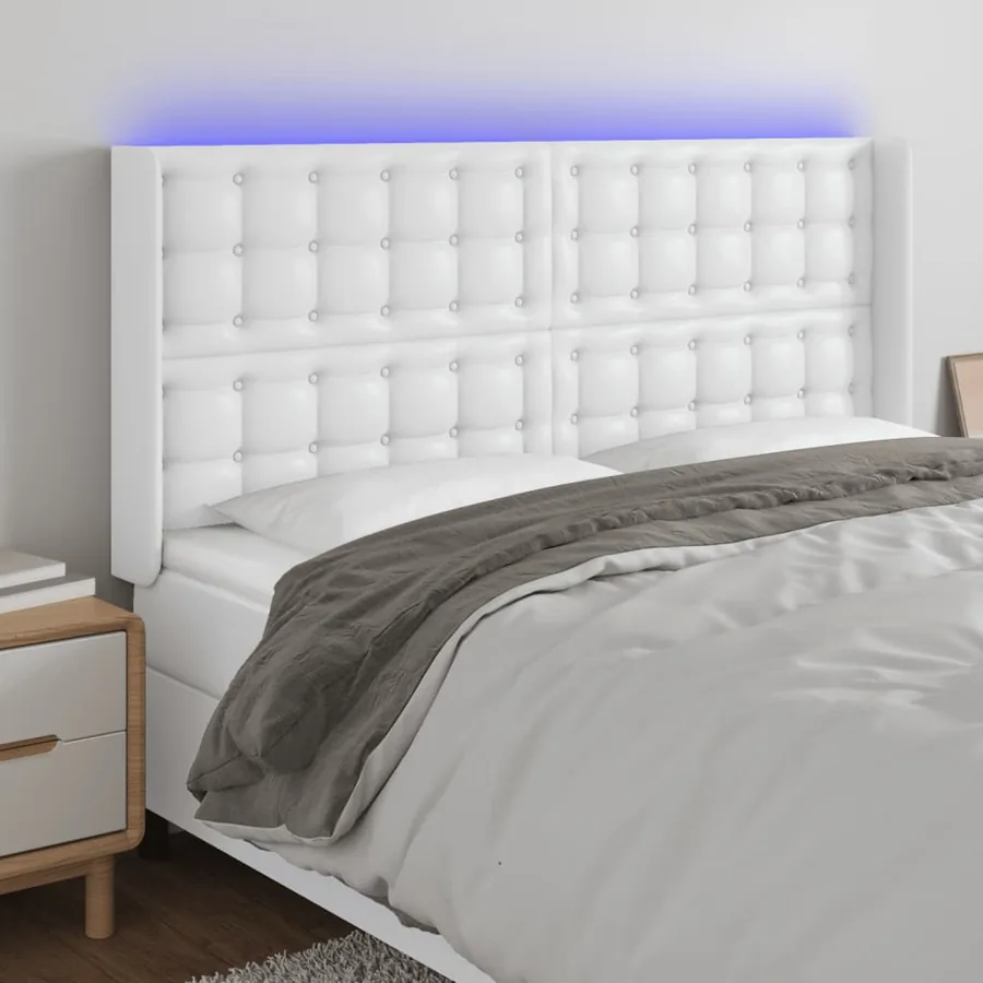 Tête de lit à LED Blanc 163x16x118/128 cm Similicuir