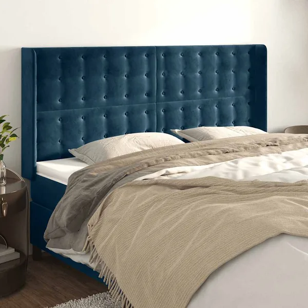 Tête de lit avec oreilles Bleu foncé 163x16x118/128 cm Velours