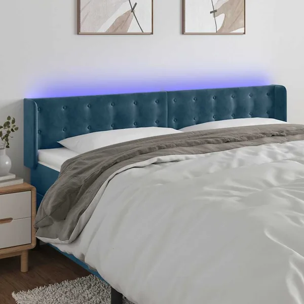 Tête de lit à LED Bleu foncé 163x16x78/88 cm Velours