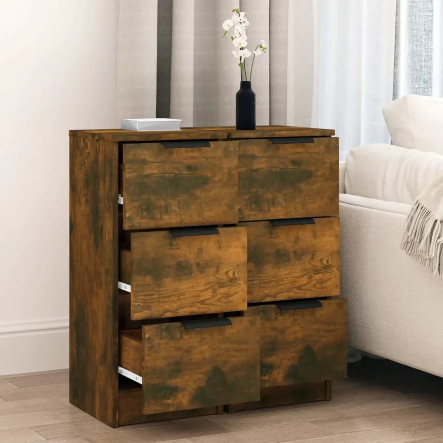 Buffets 2 pcs Chêne fumé 30x30x70 cm Bois d'ingénierie - 3