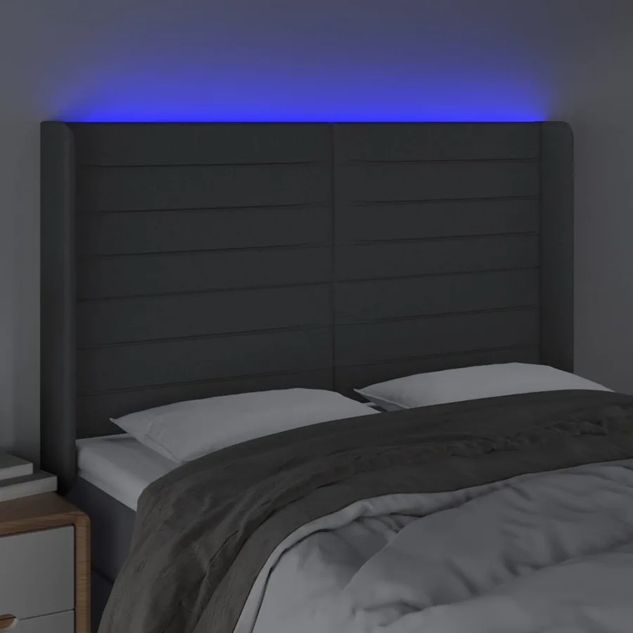 Tête de lit à LED Gris foncé 147x16x118/128 cm Tissu - 4