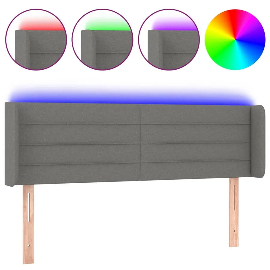 Tête de lit à LED Gris foncé 147x16x78/88 cm Tissu - 2